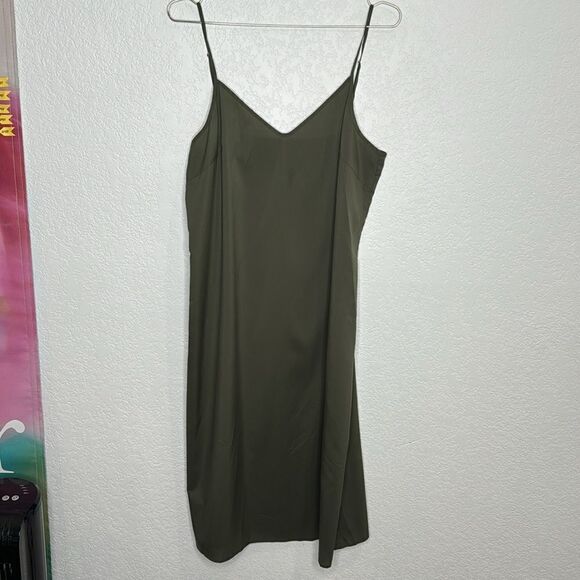 New Jenni Kayne James Tiered A-Line Dress 3/4 Sleeve Moss Green Large Linen - Picture 15 of 16